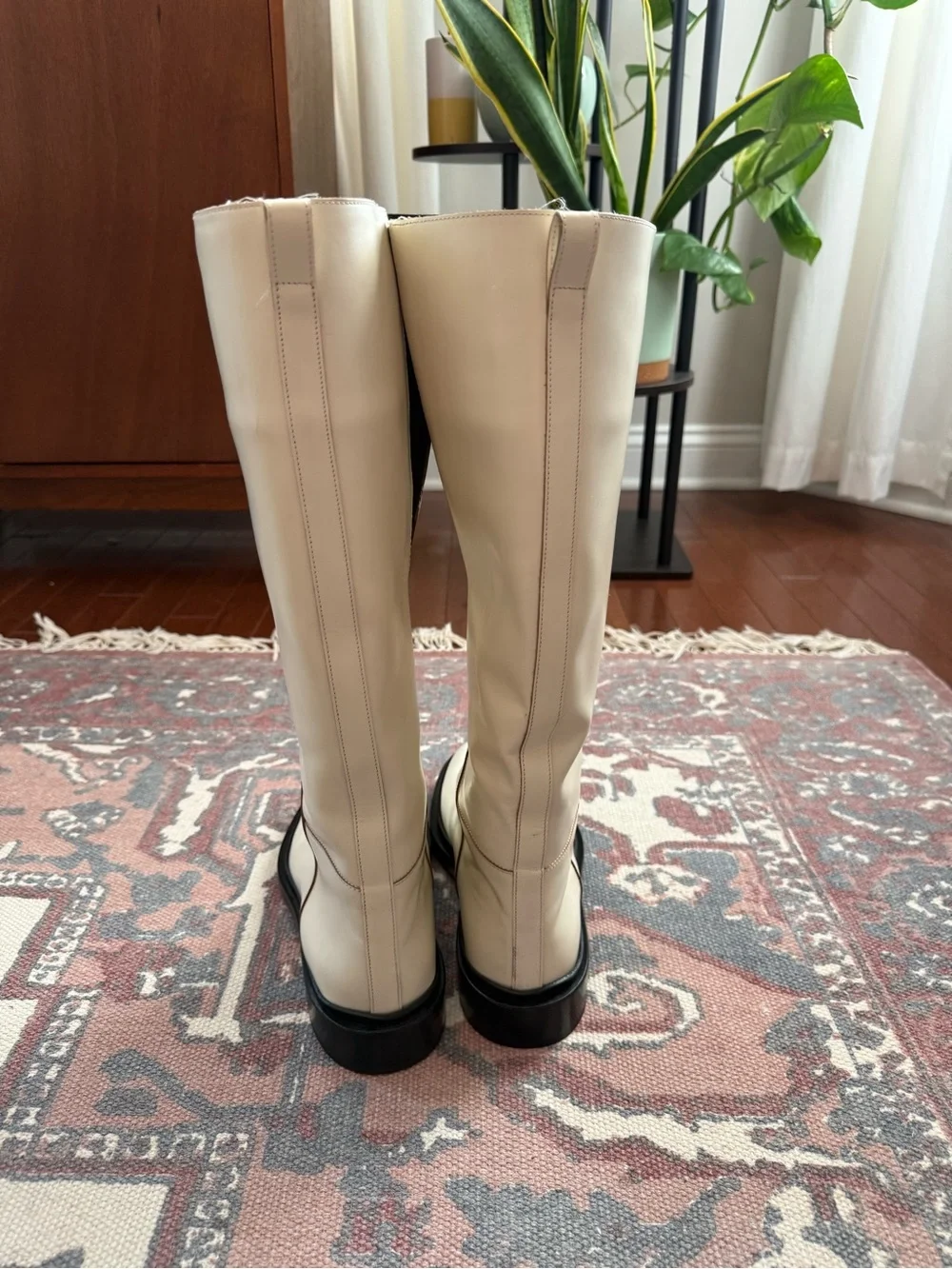 Jil Sander Cream Leather Over-the-Knee Boots